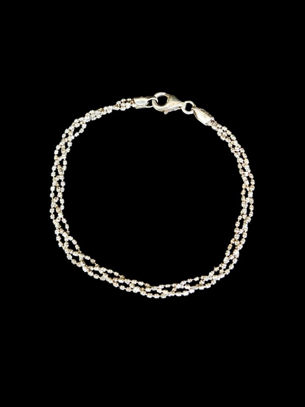 Vintage 90s Italian 925 Sterling Silver Multi-Strand Glitter Bead Bracelet 7"